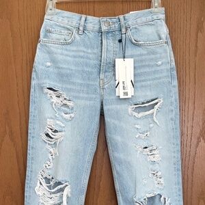 Zara NWT Relaxed Boyfriend Jeans | Distressed Blue Denim | Women’s 34 / US 2 | S